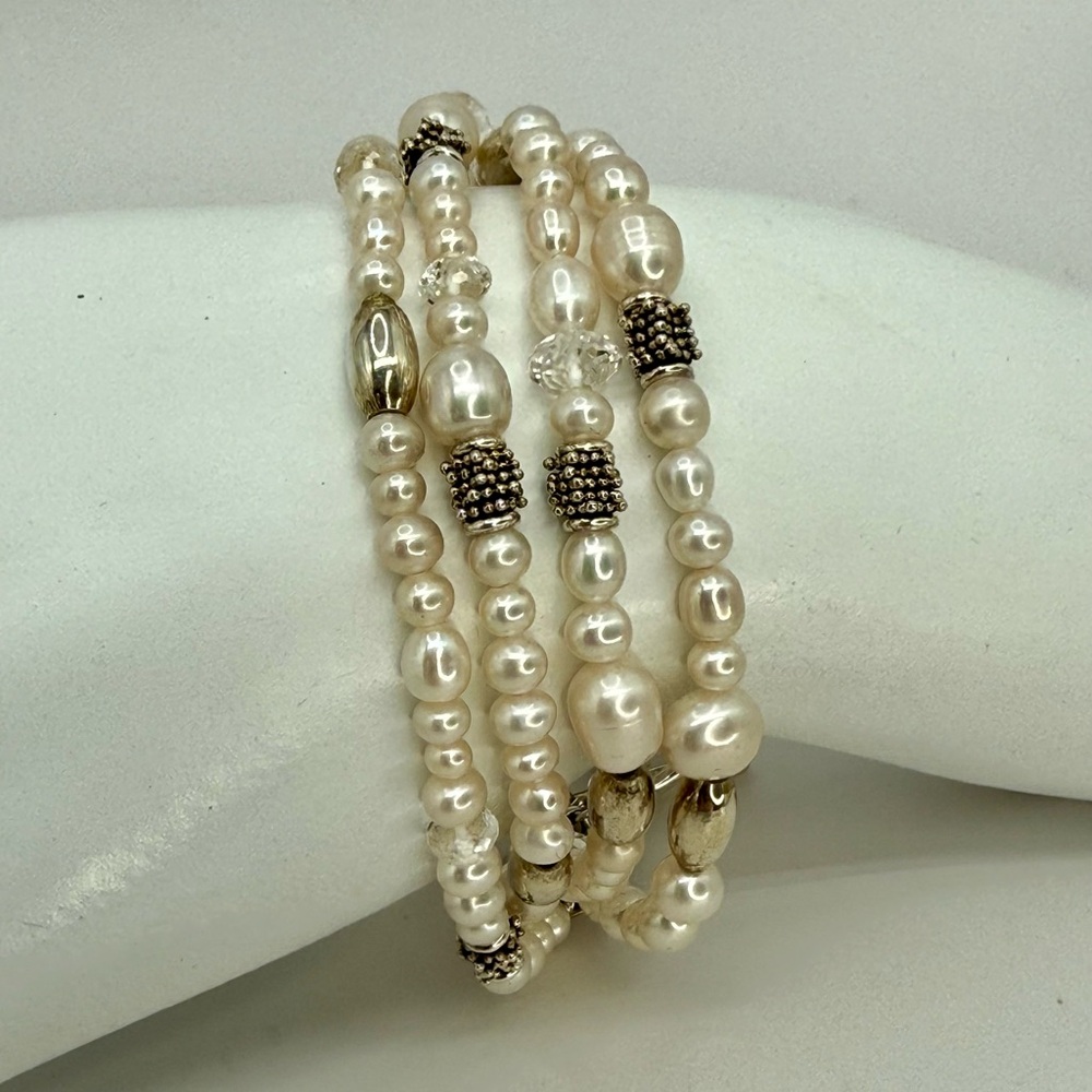 Michael Dawkins Sterling Silver Multi-Shape Cultured Pearl Bracelet Sz 8 Signed - Picture 11 of 14